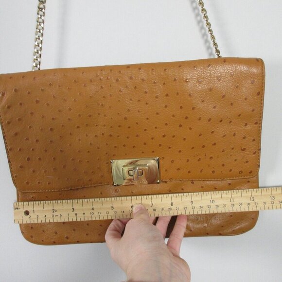 Michael Kors Brown Ostrich Embossed Leather Women's Clutch Shoulder Bag 616 - Picture 8 of 10
